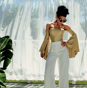 Gold Metallic Bell Sleeve Bodysuit